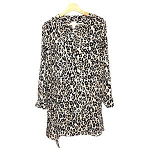 Chicos Animal Print Tunic Top Long Sleeves Brown Black Sz 0